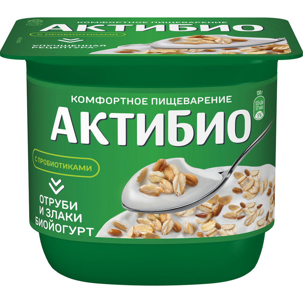 БЗМЖ Биойогурт Актибио отруби/злаки 2,9% 130г