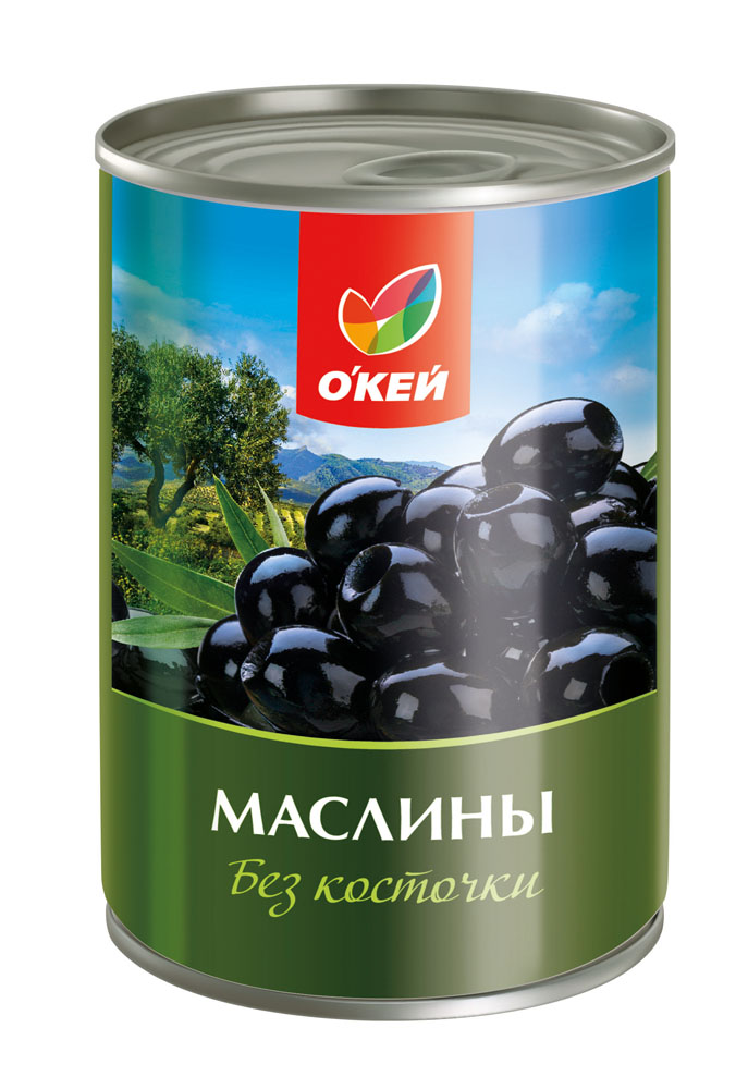 Маслины ОКЕЙ черные без косточки 350г, ж/б