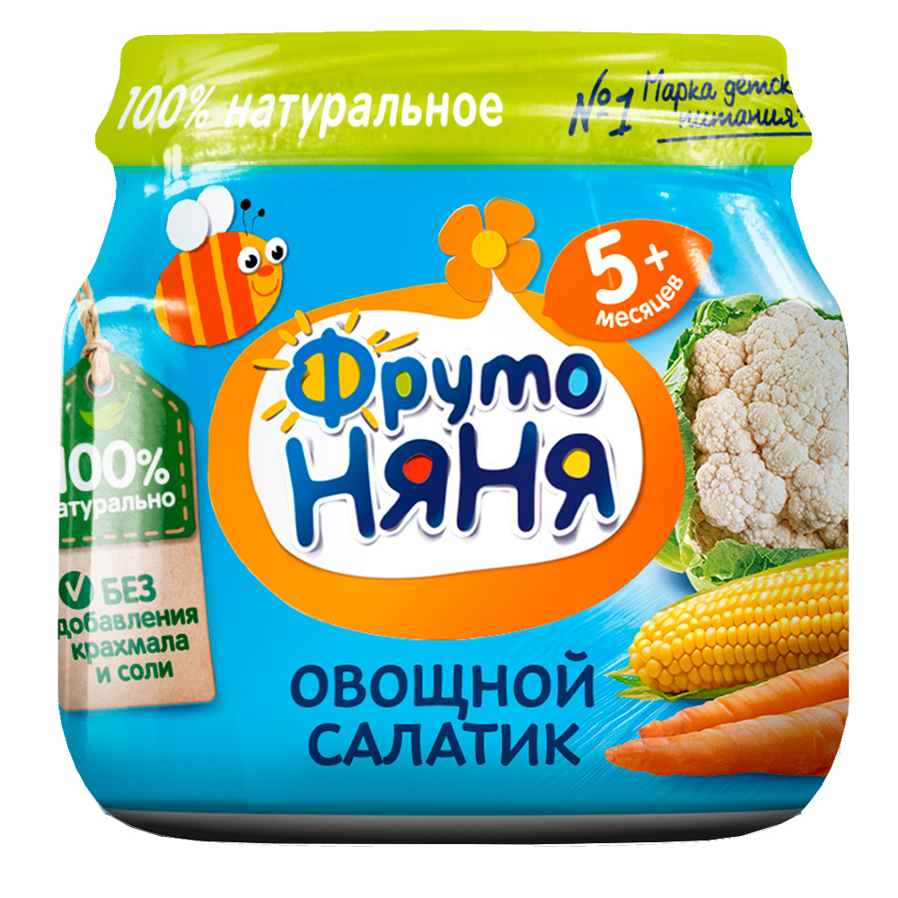 Пюре овощное Фрутоняня цветная капуста/кукуруза/морковь с 5 мес 80г ст/б