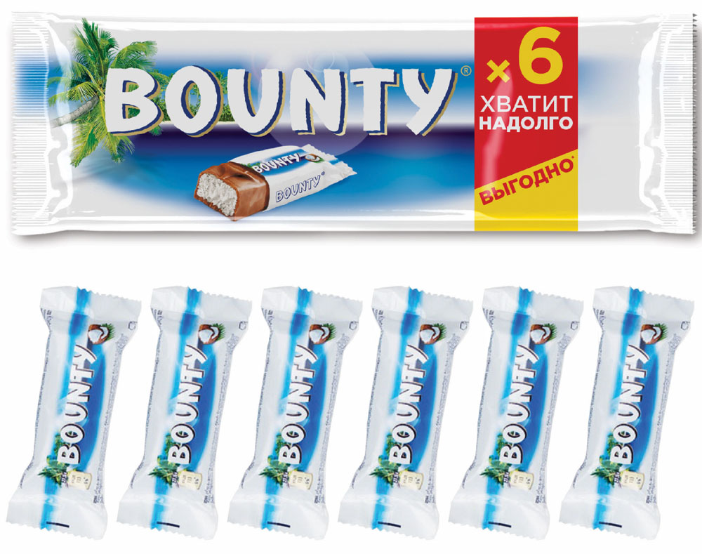 Батончик шоколадный Bounty с нежной мякотью кокоса упак 6шт х 27,5г